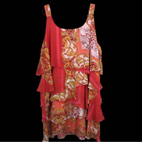 Catherine’s Plus SZ 4X Paisley Print Dress, Multi Layers of Ruffles, Chiffon - Picture 2 of 12